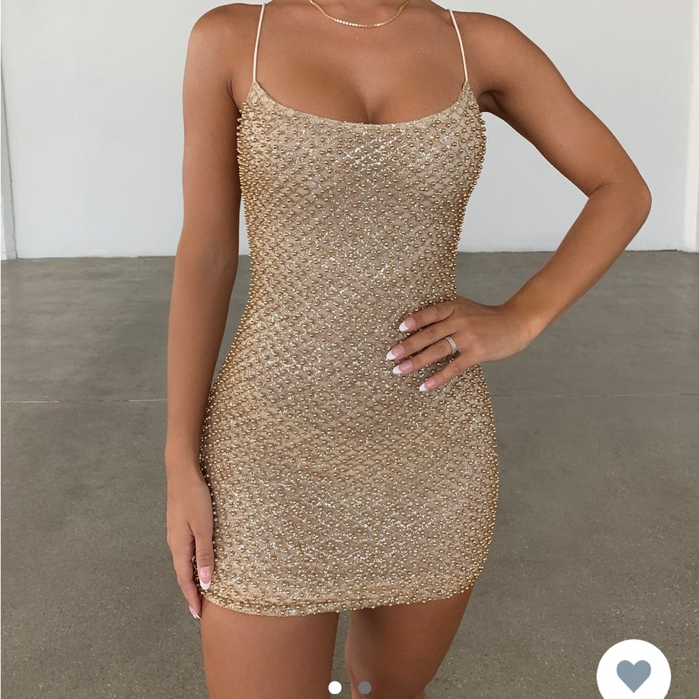 Oh Polly DROP A GLINT Embellished Mini Dress in Gold